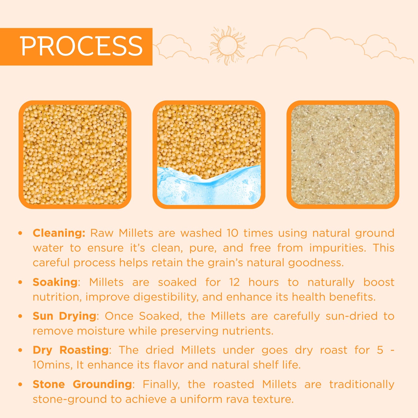Pre-Soaked Multi Millet Rava 1Kg | Jowar, Ragi, Foxtail, Little, Kodo, Barnyard, Browntop | Traditionally Stone-Grounded - ( 500g x 2 )
