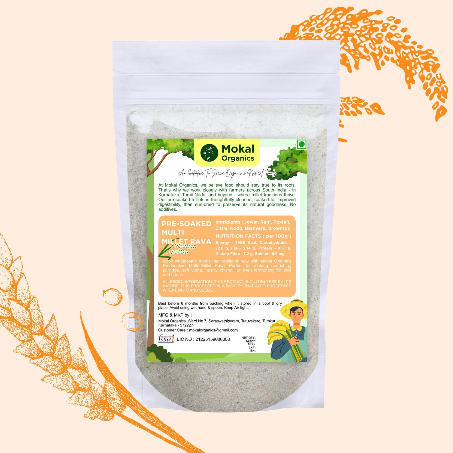 Pre-Soaked Multi Millet Rava 500g | Jowar, Ragi, Foxtail, Little, Kodo, Barnyard, Browntop | Traditionally Stone-Grounded - ( 500g x 2 )