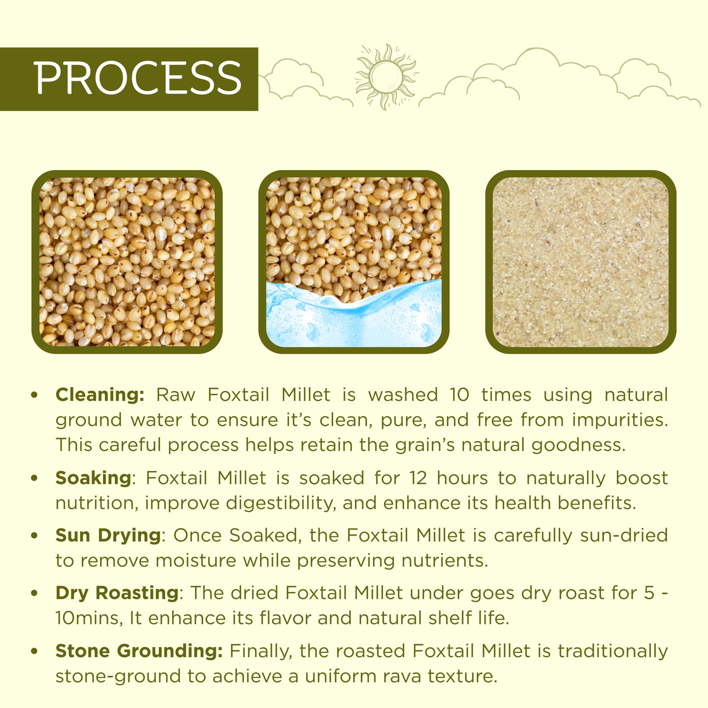 Pre-Soaked Foxtail Millet Rava 500g | Unpolished Foxtail Millet Rava | 100% Natural & Gluten Free | High Fibre and Plant Protein