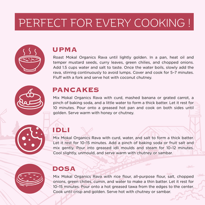 Pre-Soaked Millet Ravas Combo 2.5Kg ( Jowar, Ragi, Barnyard, Foxtail, Little ) 500g Each |Traditionally Stone-Ground By Hand | Unpolished Millet Ravas