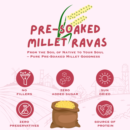 Pre-Soaked Millet Ravas Combo 2.5Kg ( Jowar, Ragi, Barnyard, Foxtail, Little ) 500g Each |Traditionally Stone-Ground By Hand | Unpolished Millet Ravas