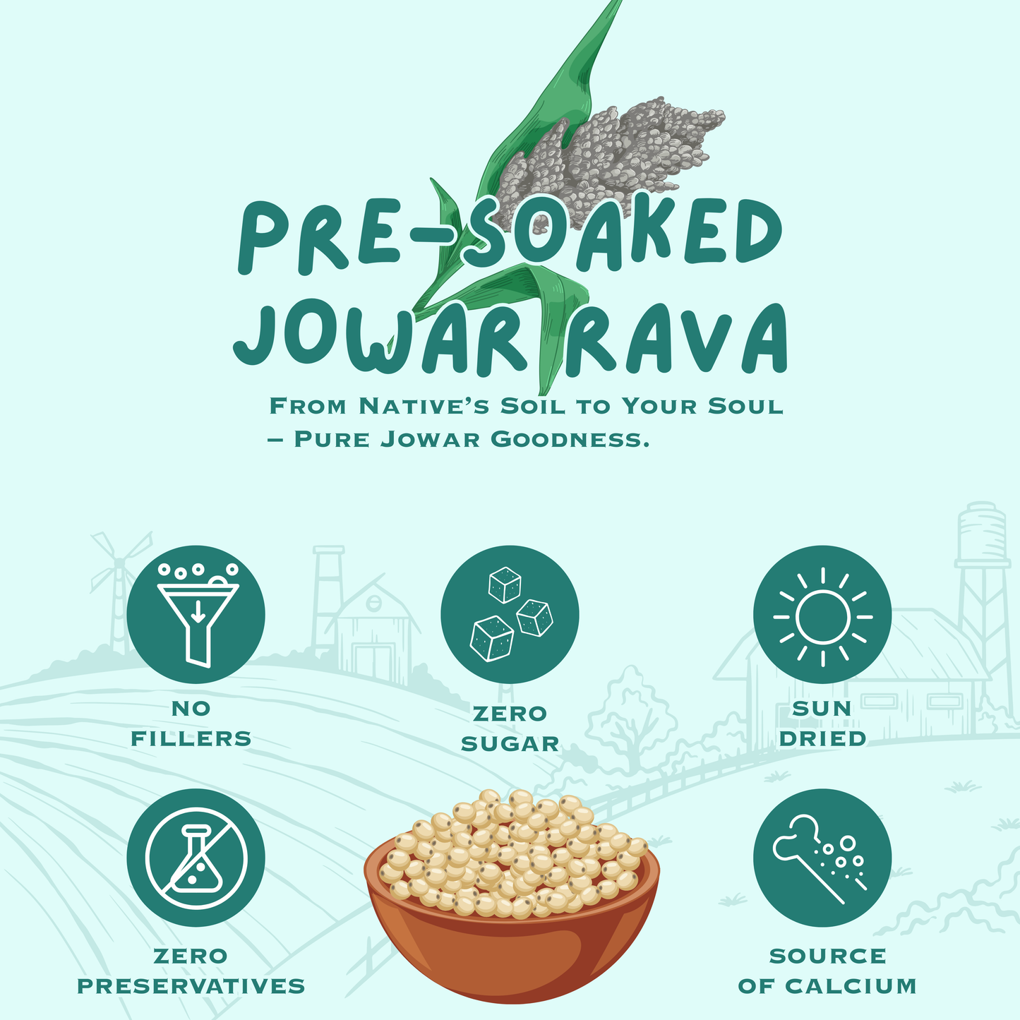 Pre-Soaked Jowar Millet Rava 1Kg | Jowar Idli Rava | Traditionally Stone-Grounded - ( 500g x 2 )
