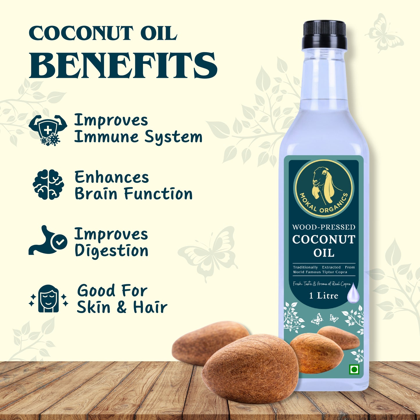 Wood Pressed Coconut Oil 4 Litre | Extracted From World Famous Tiptur Copra