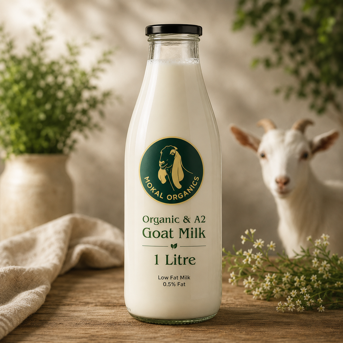 Organic Low Fat Goat Milk 1 Litre | A2 Protein | Fed with Natural Millets & Ayurvedic Greens & Roots