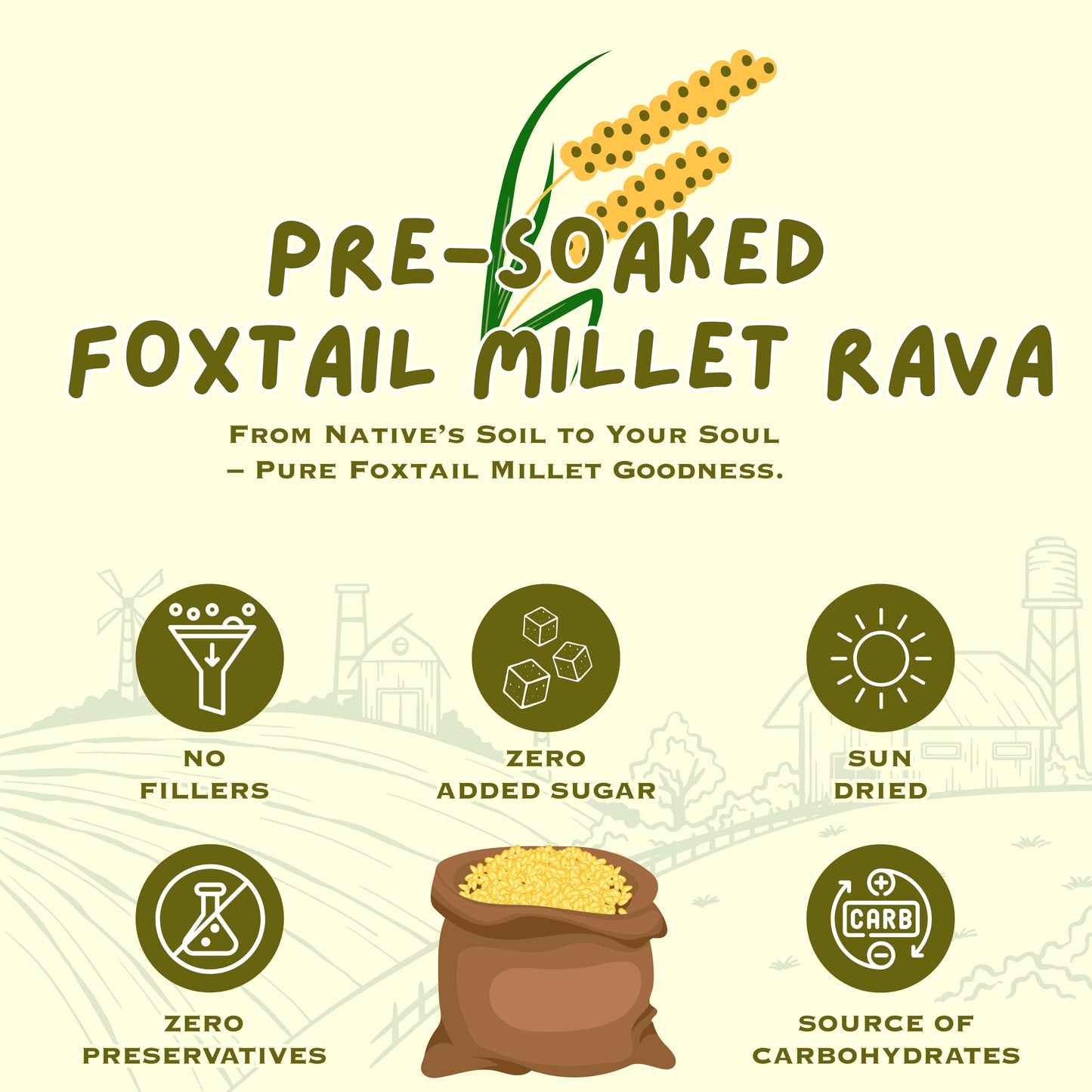 Pre-Soaked Foxtail Millet Rava 500g | Unpolished Foxtail Millet Rava | 100% Natural & Gluten Free | High Fibre and Plant Protein
