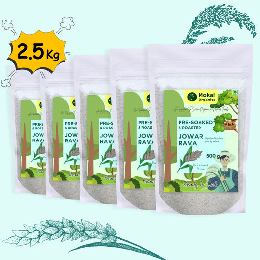 Pre-Soaked Jowar Rava 2.5Kg | Jowar Idli Rava | Traditionally Stone-Grounded - ( 500g x 5 )
