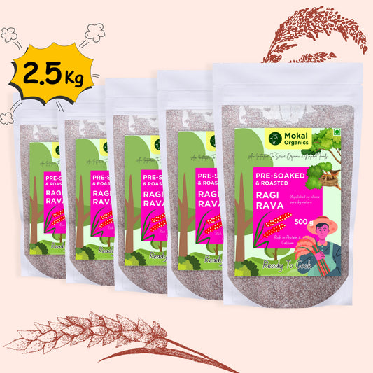 Pre-Soaked Ragi Rava 2.5Kg | Ragi Idli Rava | Traditionally Stone-Grounded - ( 500g x 5 )