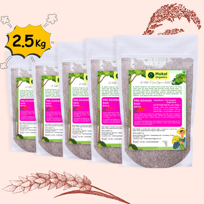 Pre-Soaked Ragi Rava 2.5Kg | Ragi Idli Rava | Traditionally Stone-Grounded - ( 500g x 5 )
