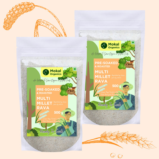 Pre-Soaked Multi Millet Rava 1Kg | Jowar, Ragi, Foxtail, Little, Kodo, Barnyard, Browntop | Traditionally Stone-Grounded - ( 500g x 2 )