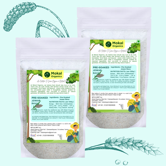 Pre-Soaked Jowar Millet Rava 1Kg | Jowar Idli Rava | Traditionally Stone-Grounded - ( 500g x 2 )