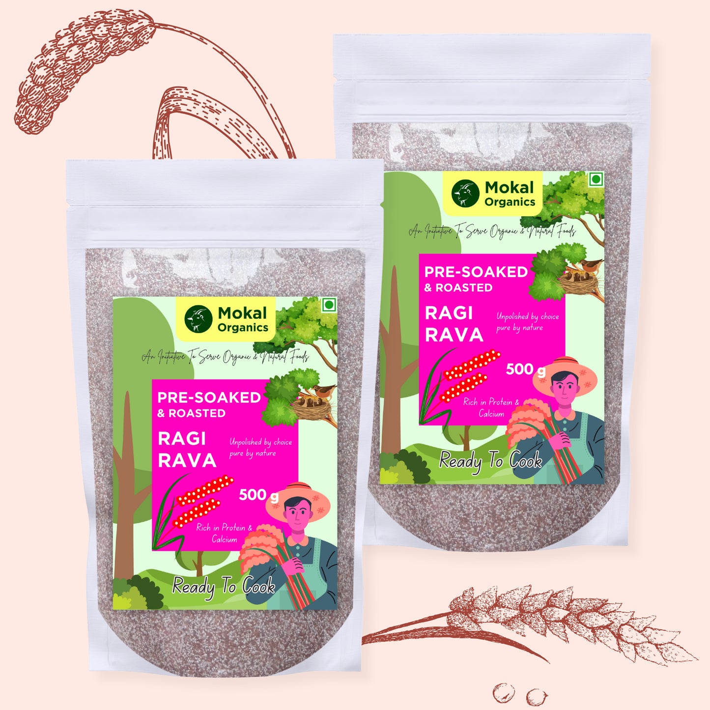 Pre-Soaked Ragi Rava 1Kg | Ragi Idli Rava | Traditionally Stone-Grounded - ( 500g x 2 )