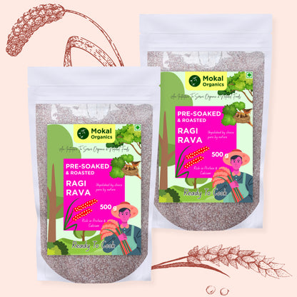 Pre-Soaked Ragi Rava 1Kg | Ragi Idli Rava | Traditionally Stone-Grounded - ( 500g x 2 )