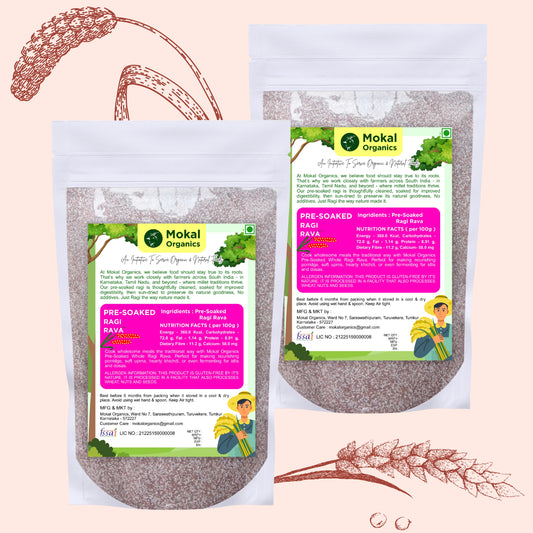 Pre-Soaked Ragi Rava 1Kg | Ragi Idli Rava | Traditionally Stone-Grounded - ( 500g x 2 )