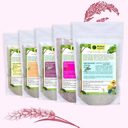 Pre-Soaked Millet Ravas Combo 2.5Kg ( Jowar, Ragi, Barnyard, Foxtail, Little ) 500g Each |Traditionally Stone-Ground By Hand | Unpolished Millet Ravas