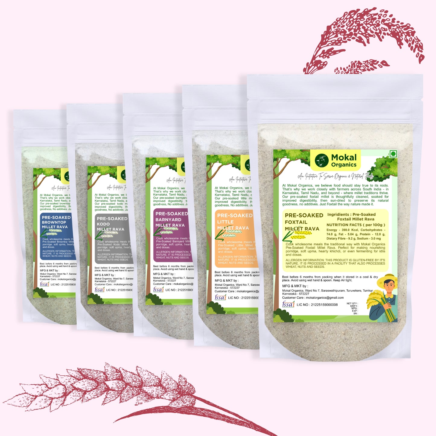 Pre-Soaked Millet Ravas 2.5Kg ( Foxtail, Little, Kodo, Browntop, Barnyard ) | Millets rava | Traditionally Stone-Grounded