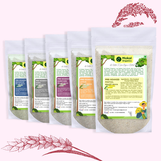 Pre-Soaked Millet Ravas 2.5Kg ( Foxtail, Little, Kodo, Browntop, Barnyard ) | Millets rava | Traditionally Stone-Grounded