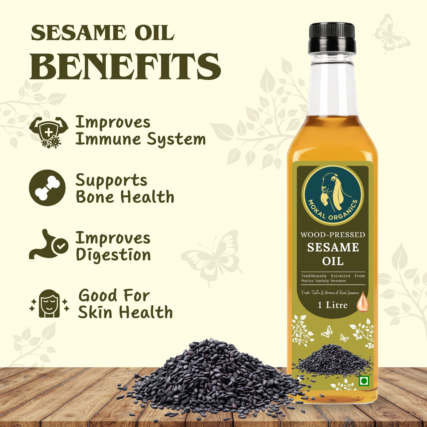Wood Pressed Sesame Oil 1 Litre | Extracted From A1-Grade Native Variety Sesame