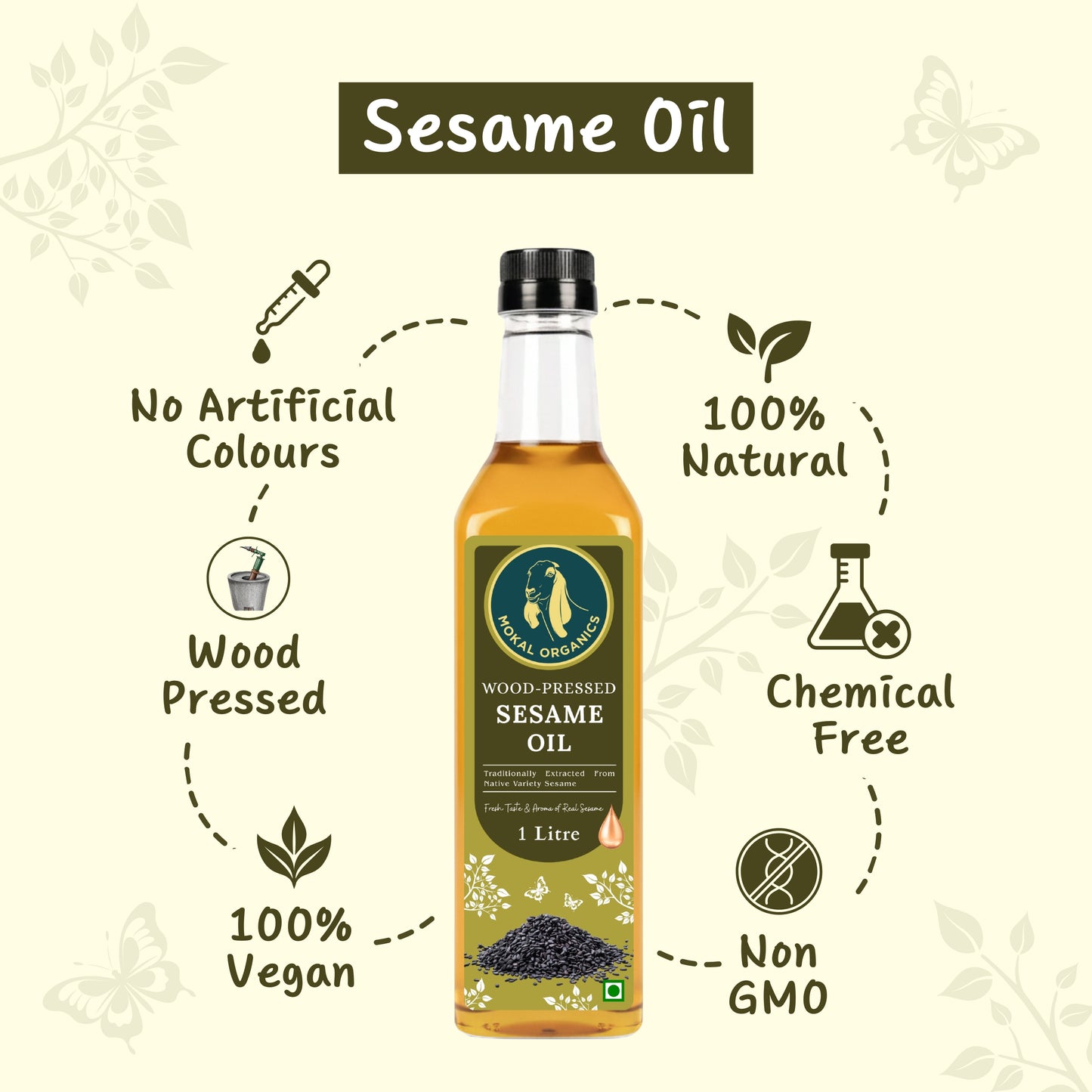 Wood Pressed Sesame Oil 1 Litre | Extracted From A1-Grade Native Variety Sesame