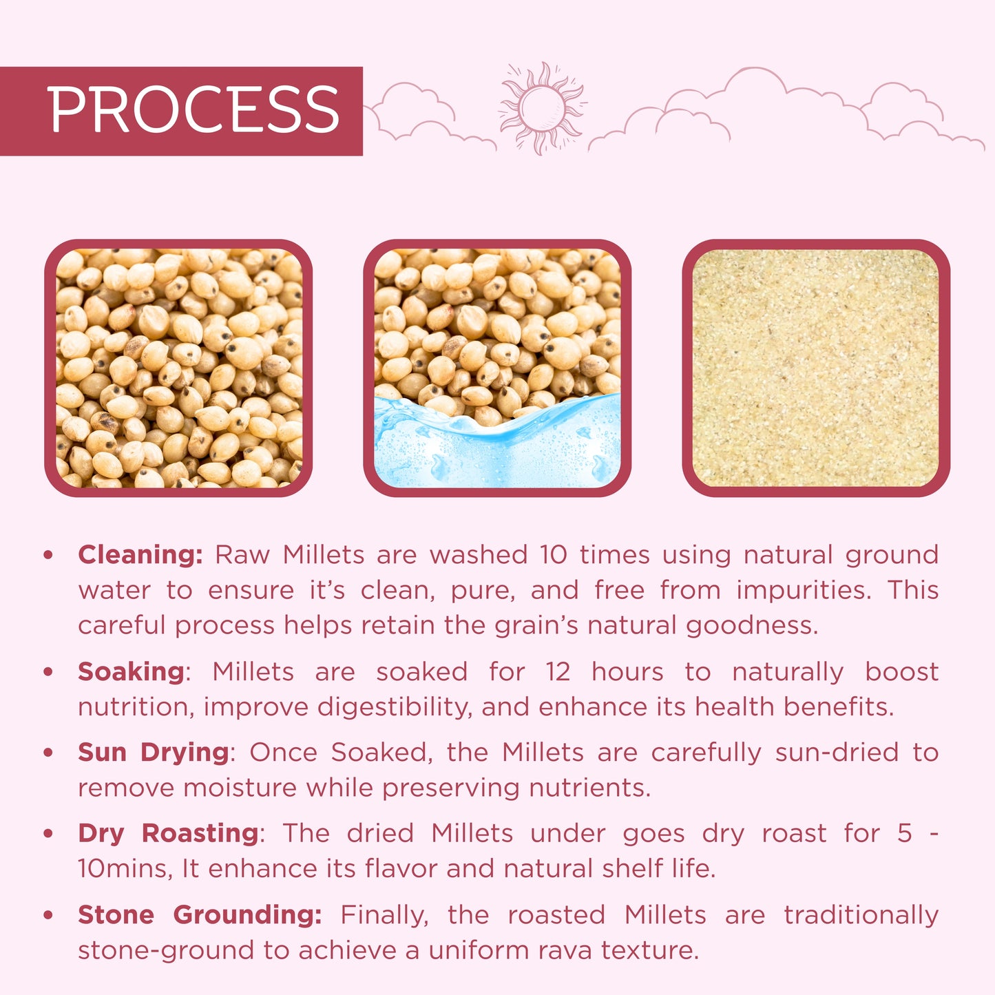Pre-Soaked Millet Ravas Combo 2.5Kg ( Jowar, Ragi, Barnyard, Foxtail, Little ) 500g Each |Traditionally Stone-Ground By Hand | Unpolished Millet Ravas