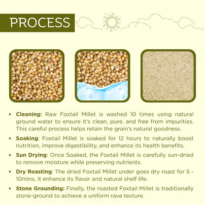 Pre-Soaked Foxtail Millet Rava 500g | Unpolished Foxtail Millet Rava | 100% Natural & Gluten Free | High Fibre and Plant Protein