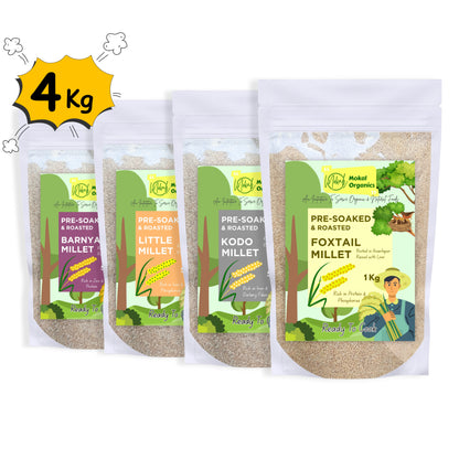 Pre-Soaked Millets Combo 4Kg ( Foxtail, Little, Kodo, Barnyard )