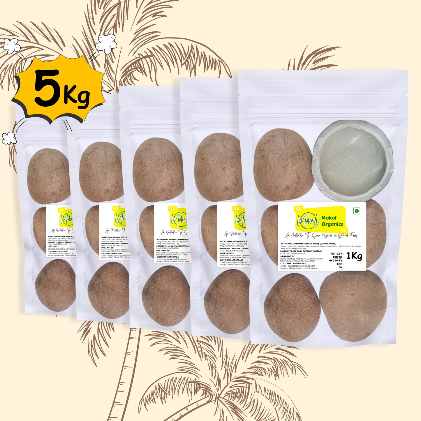 Dry Coconut Copra 5Kg | Tiptur's Special Copra | 100% Natural, Organic & Edible